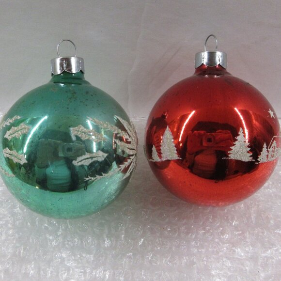 2 Paragon Venetian Dew Stencil Glass Christmas Ornaments Red & Blue Vintage - Picture 3 of 13